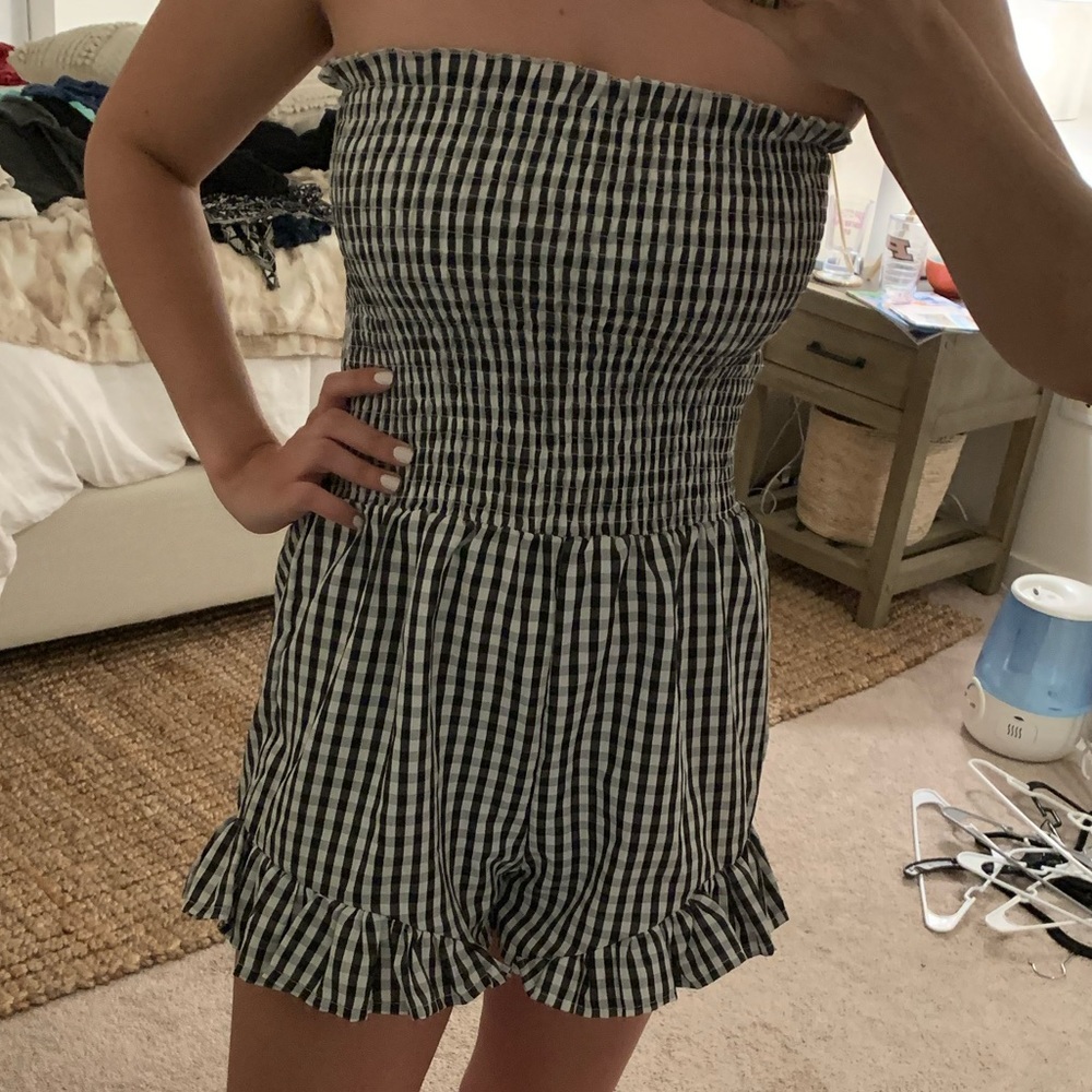 Gingham Strapless Romper